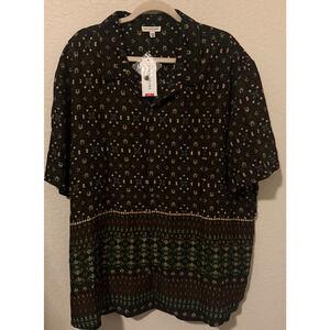 Earthbound Trading Co XXL Boho Tropical Button Down Shirt Brown Green Floral NWT